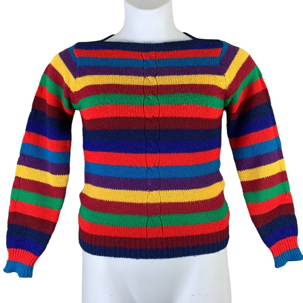 Vintage Sweater Sz Small Striped Colorful Long Sleeved Knit Pullover Top Collage